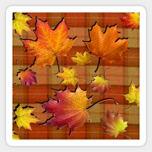 Fall Plaid, Beautiful Autumn Colored Leaves on Orange, Rust & Yellow Background: Home Decor & Gifts Sticker